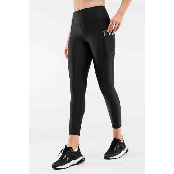 Fabletics Pants - New Fabletics Oasis High-Waisted Black Shine 7/8 legging size M